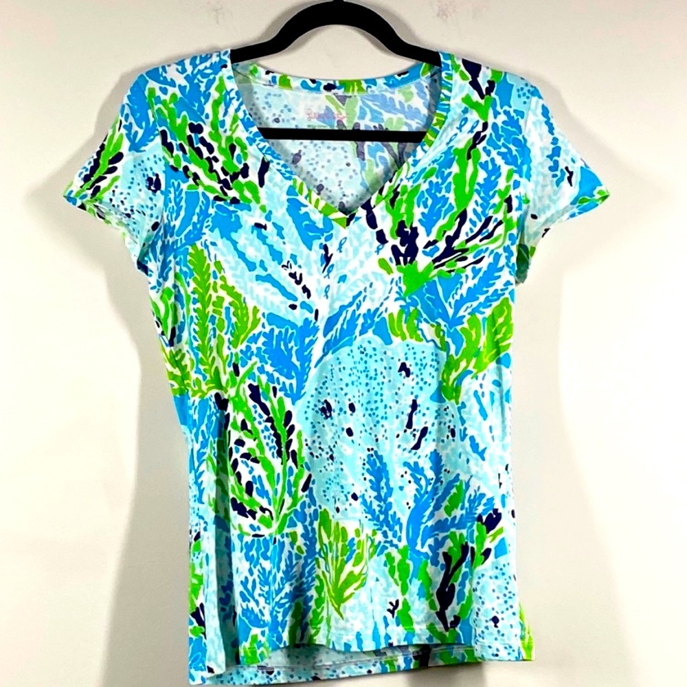 Lilly Pulitzer Women Size S Cotton Multicolor T
-Shirt V-Neck